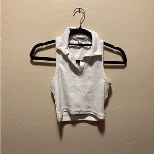 White Sleeveless Polo Crop Top
